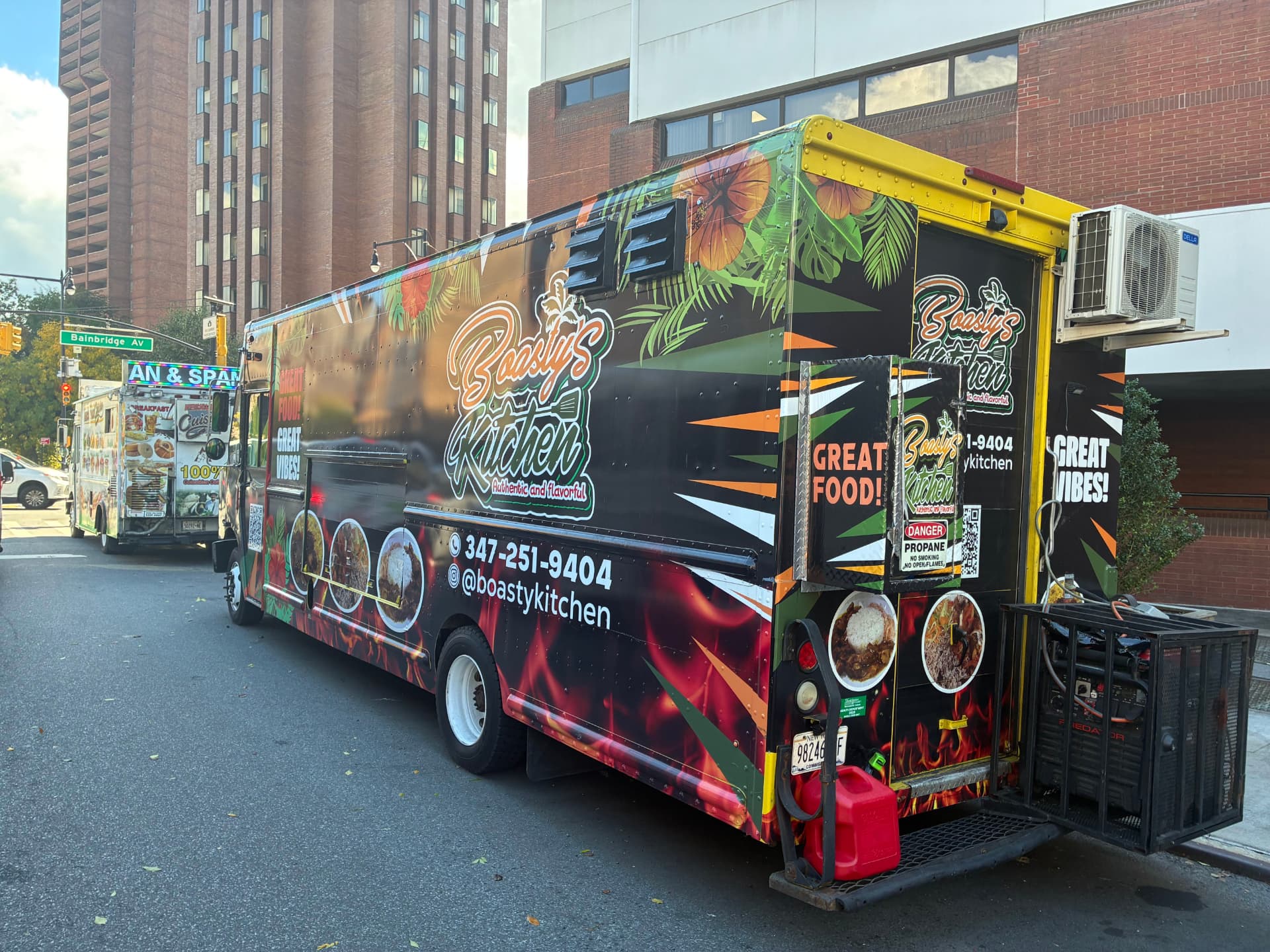 Boasty’s Kitchen truck on Bainbridge Avenue with the menu side facing out
